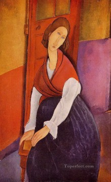 ドアの前のジャンヌ・エビュテルヌ 1919年 アメデオ・モディリアーニ Oil Paintings